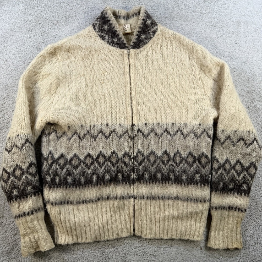 Vintage Alafoss Icewool Sweater Womens Medium Nordic Jacket Full Zip Fair Isle
